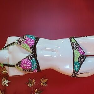 Raisins Bikini 2 pc Set ++ Halter Tie Sides Colourful Fruit Wheel Size M